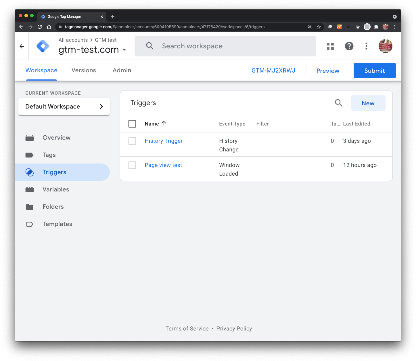 Dashboard within Google Tag Manager, where the latest changes can be submitted as part of a version