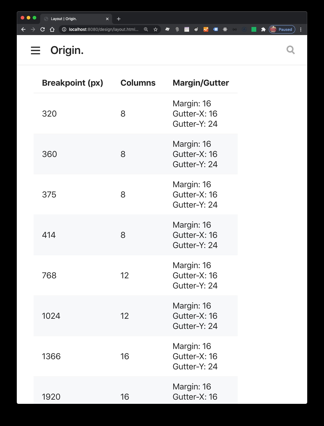 Detail of the Media sub-section from Origin's Layout System